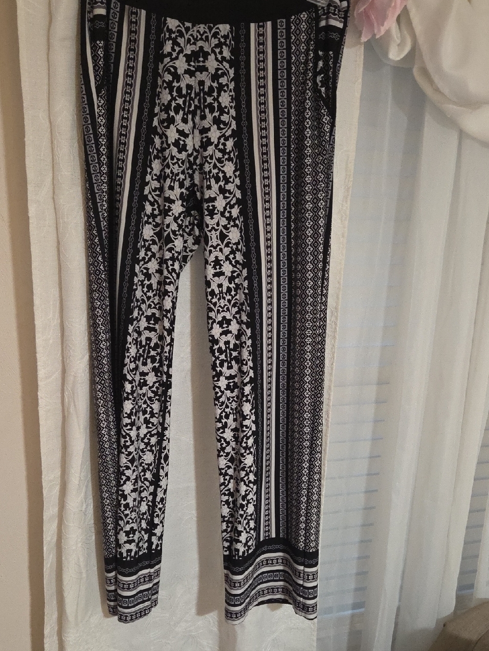 NY Collection Black & White Patterned Wide-Leg Pants